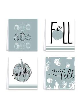 Set of 4 Fall Blue Pumpkin Kitchen Towels 23.5x16